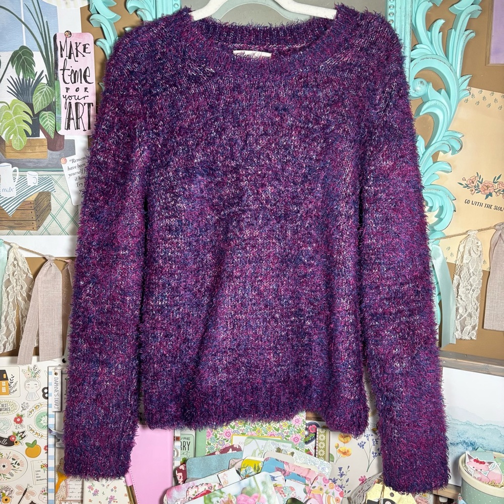 Lou & Grey For Loft Purple Haze Eyelash Sweater Womens Sz.M Cozy Soft Whimsigoth
